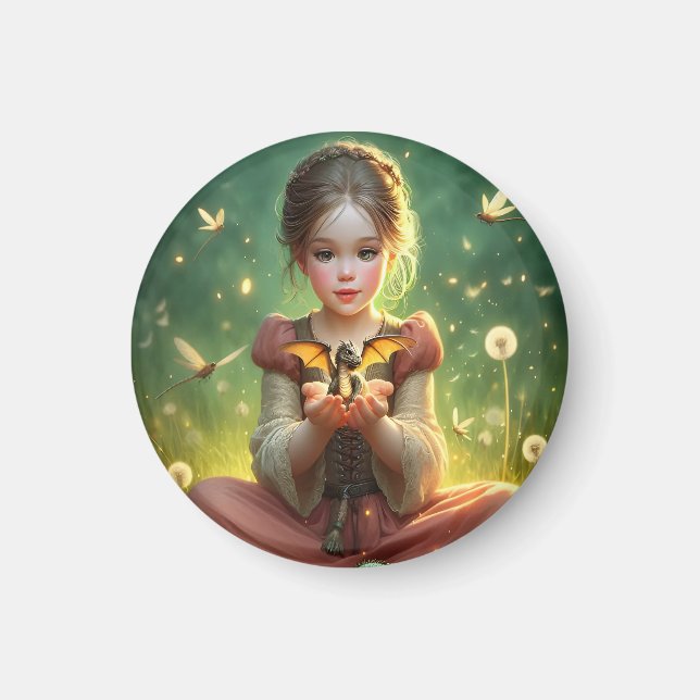 Tiny Dragon Keeper mit Schmetterlingen Magnet (Vorne)