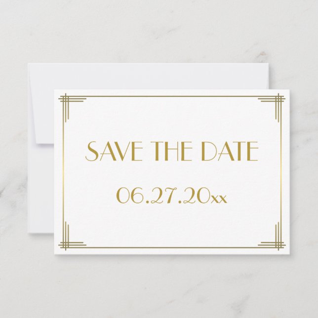 Tiny Gatsby Gold Art Deco Save the Date Karte (Vorderseite)