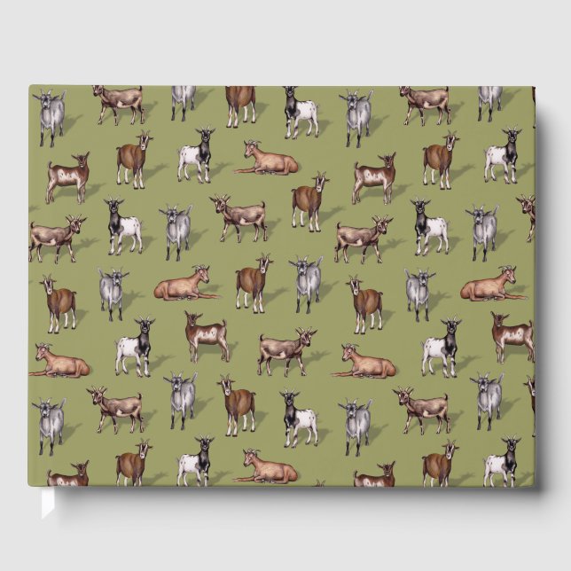 Tiny Goats on Green - Goat Herd Pattern Gästebuch (Vorderseite)