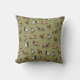 Tiny Goats on Green - Goat Herd Pattern Kissen