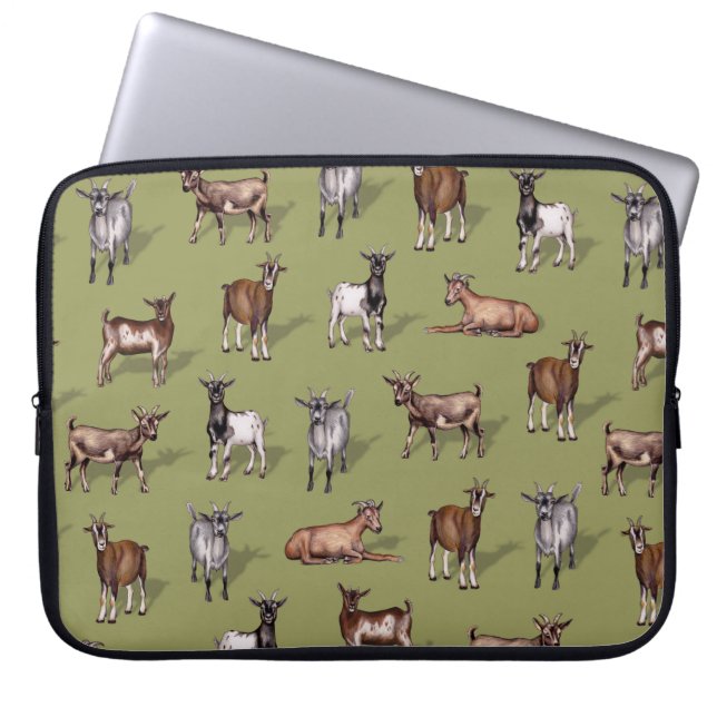 Tiny Goats on Green - Goat Herd Pattern Laptopschutzhülle (Vorderseite)