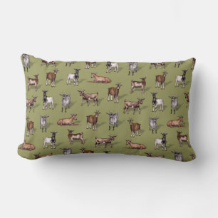 Tiny Goats on Green - Goat Herd Pattern Lendenkissen