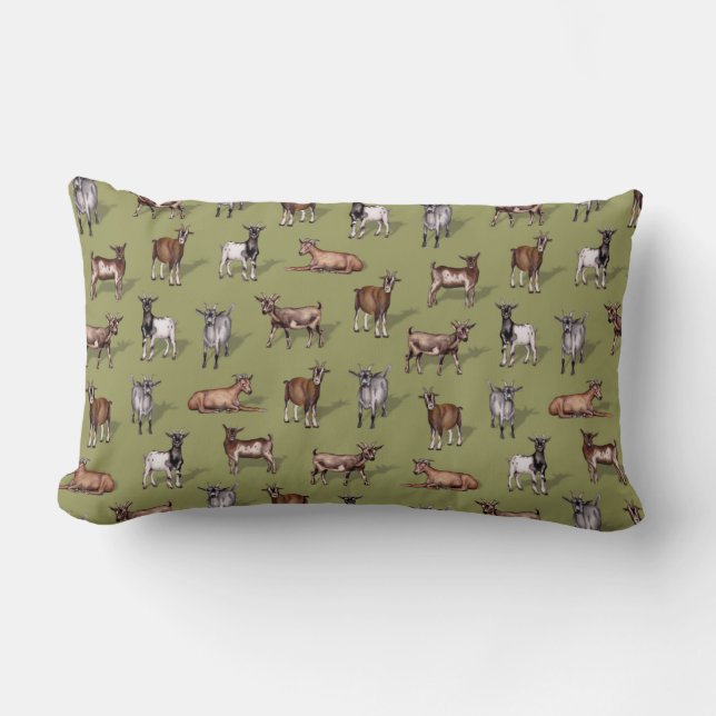 Tiny Goats on Green - Goat Herd Pattern Lendenkissen (Vorderseite)