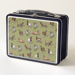 Tiny Goats on Green - Goat Herd Pattern Metall Brotdose