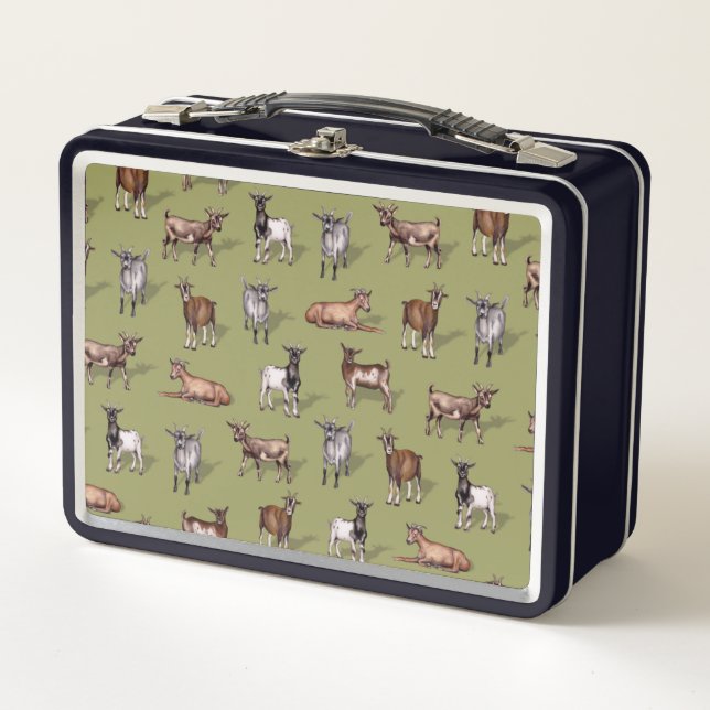 Tiny Goats on Green - Goat Herd Pattern Metall Brotdose (Vorderseite)