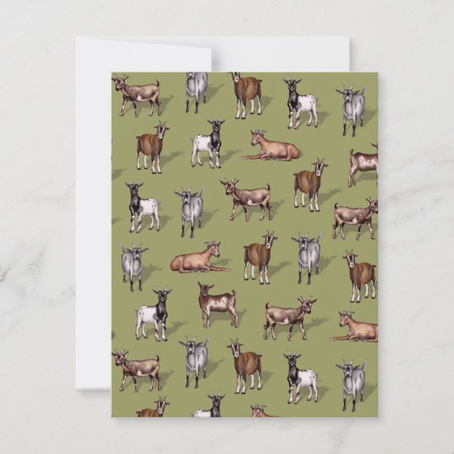 Tiny Goats on Green - Goat Herd Pattern Mitteilungskarte (Vorderseite)