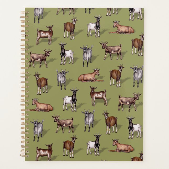 Tiny Goats on Green - Goat Herd Pattern Planer (Vorderseite)