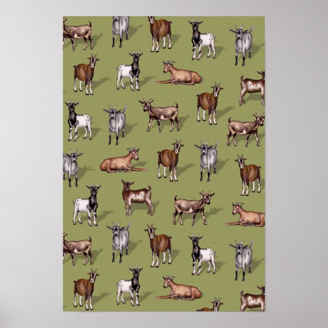 Tiny Goats on Green - Goat Herd Pattern Poster (Vorne)
