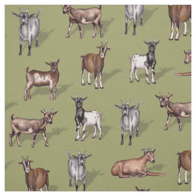 Tiny Goats on Green - Goat Herd Pattern Stoff (Muster)