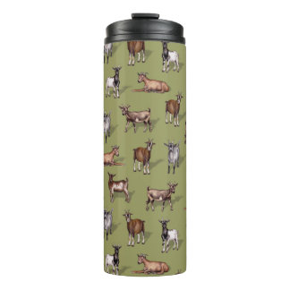 Tiny Goats on Green - Goat Herd Pattern Thermosbecher