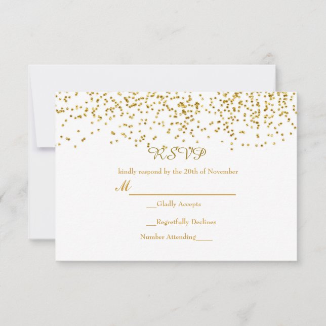 Tiny Gold Dots Confetti Modern Wedding RSVP Card (Vorderseite)