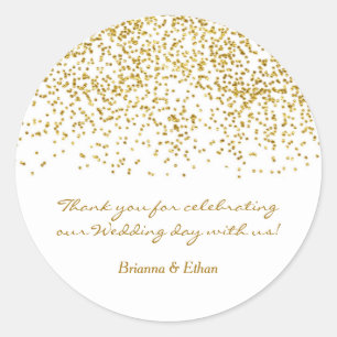 Tiny Gold Dots Confetti Moderne Hochzeitskleber Runder Aufkleber