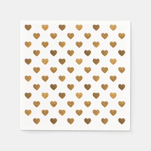 Tiny Gold Glittered Hearts Pattern Cocktail Napkin Serviette (Vorderseite)