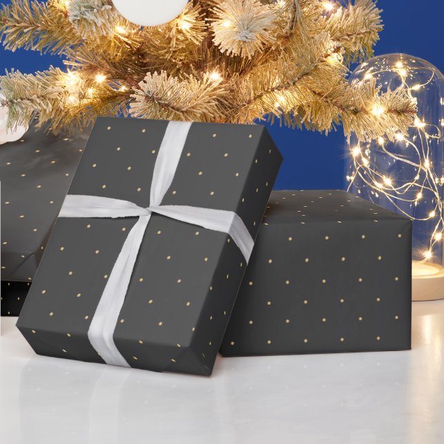 Tiny Gold Polka Dots und Black Satin Geschenkpapier (Feiertage)