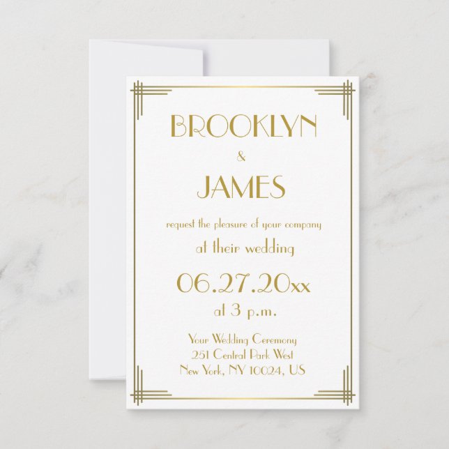 Tiny Great Gatsby Gold Art Deco Einladung Hochzeit (Vorderseite)