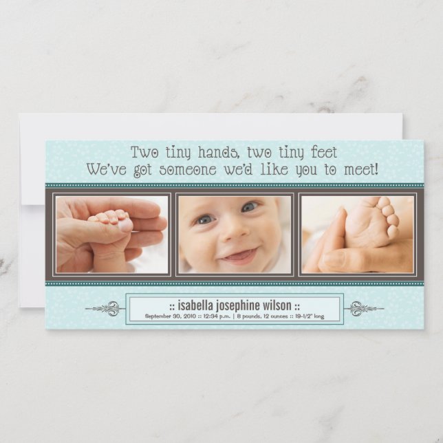Tiny Hands, Tiny Feet Birth Announcement (blau) Ankündigung (Vorderseite)