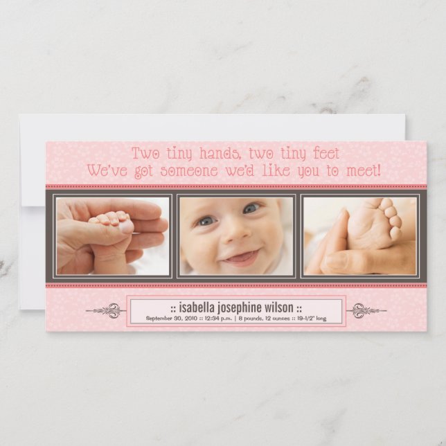 Tiny Hands, Tiny Feet Birth Announcement (pink) Ankündigung (Vorderseite)