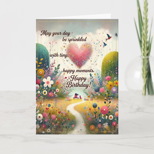 Tiny Happy Moments Birthday Card, Whimsical Garden Karte (Vorderseite)