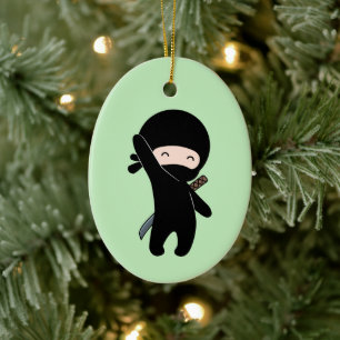 Tiny Happy Ninja auf Green Keramik Ornament