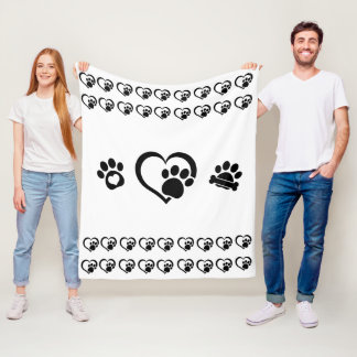 Tiny hearts and Paw Prints Fleece Blanket