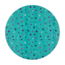 Tiny Hearts, Purple, Teal, Blue on Turquoise Schneidebrett