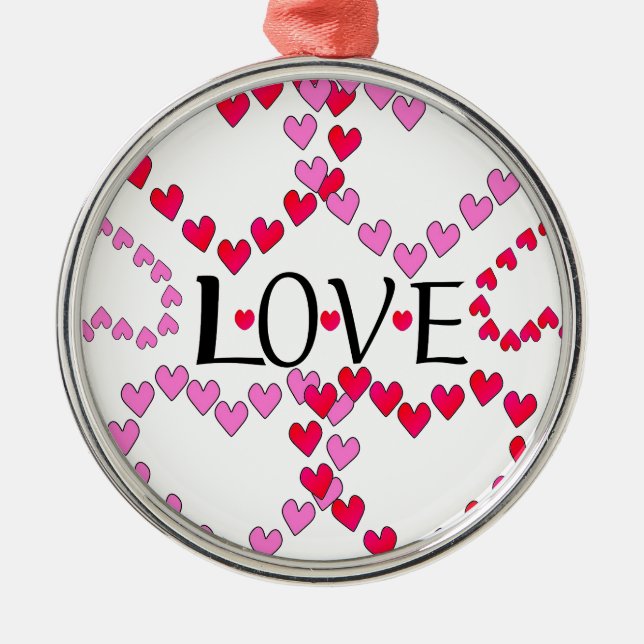 Tiny Hearts Rosa LIEBE Silbernes Ornament (Vorne)
