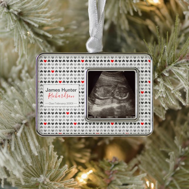 Tiny Hearts Sonogram Picture First Christmas Tree Rahmen-Ornament Silber (Baum)