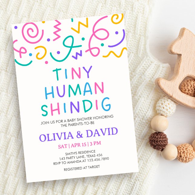 Tiny Human Shindig Baby Shower Einladung (Retro Tiny Human Shindig Baby Shower Invitation)
