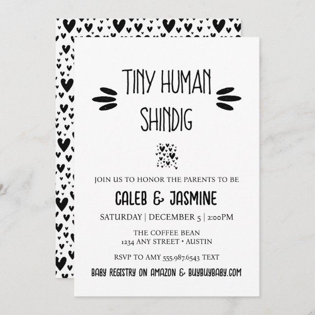 Tiny Human Shindig Baby Shower Einladung (Vorne/Hinten)