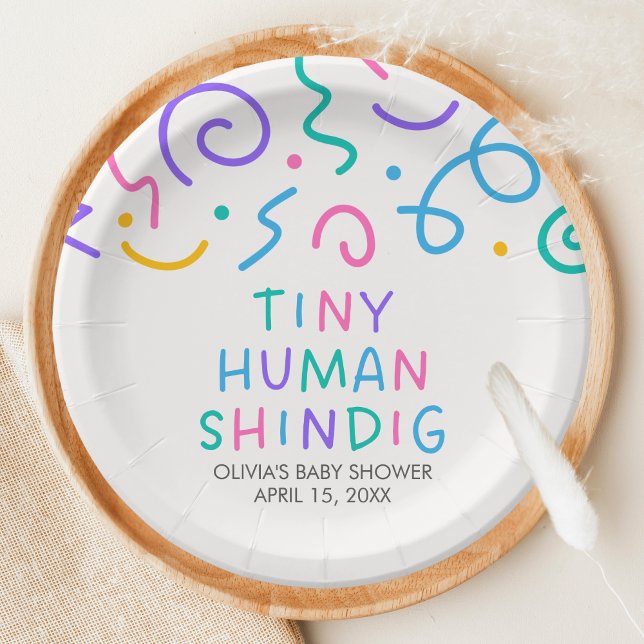 Tiny Human Shindig Baby Shower Pappteller (Retro Tiny Human Shindig Baby Shower Paper Plate)