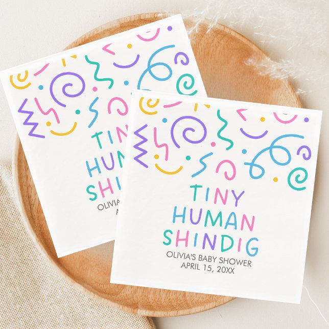 Tiny Human Shindig Baby Shower Serviette (Retro Tiny Human Shindig Baby Shower Napkin)