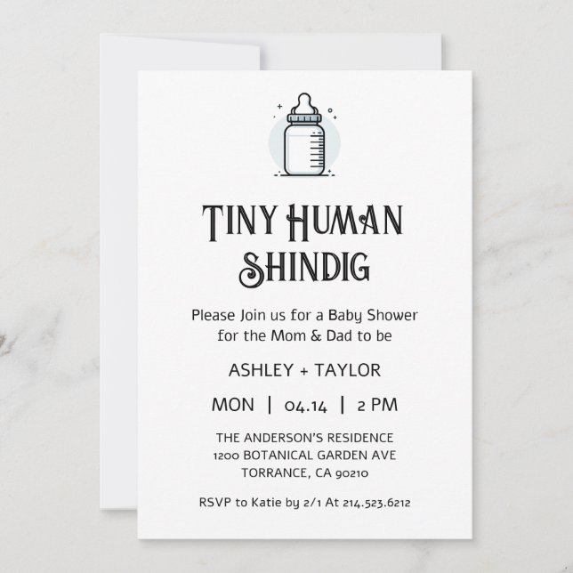Tiny Human Shindig Minimalistisch Baby Dusche Einladung (Vorderseite)