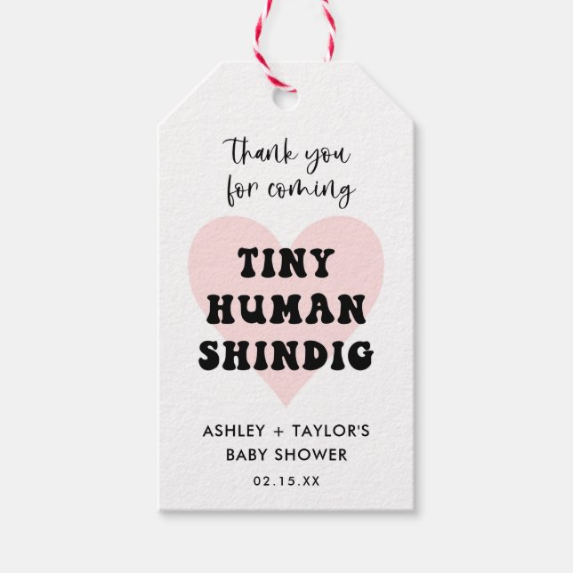 Tiny Human Shindig Modern Baby Showfavorit Geschenkanhänger (Vorderseite)