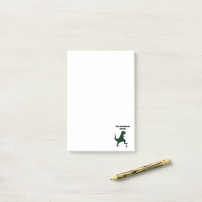Tiny Humans Go Squish Funny Dinosaur Cartoon Post-it Klebezettel (Auf Schreibtisch)