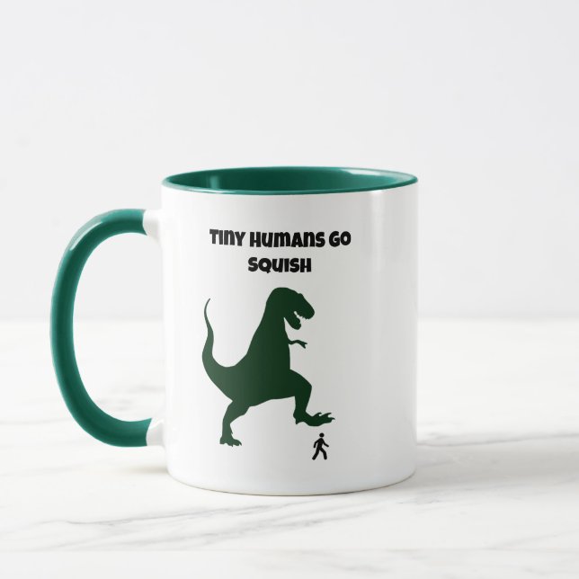 Tiny Humans Go Squish Funny Dinosaur Cartoon Tasse (Links)