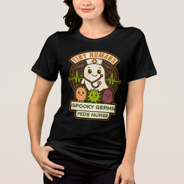 Tiny Humans Spooky Germs — Peds NurHalloween Tri-Blend Shirt (Vorderseite)