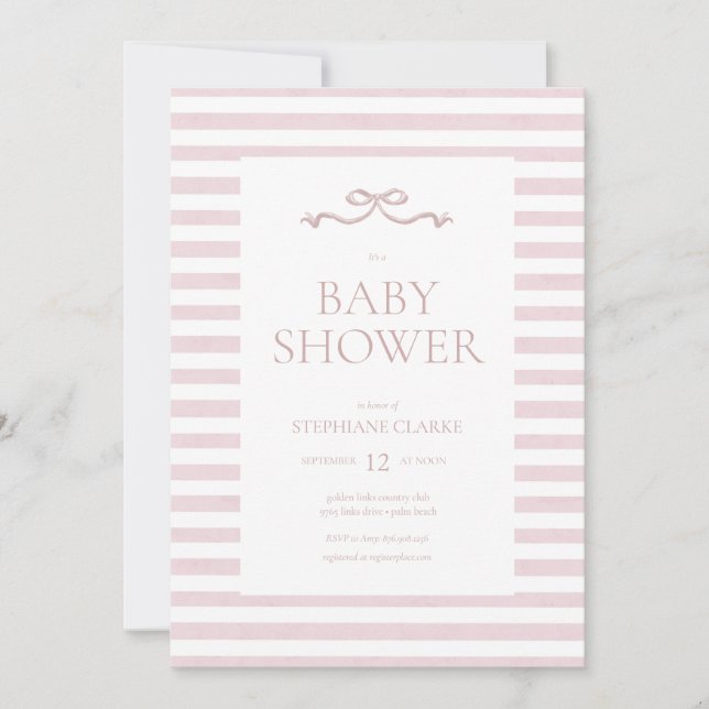 Tiny Lady Watercolor Bow Babydusche Einladung (Vorderseite)