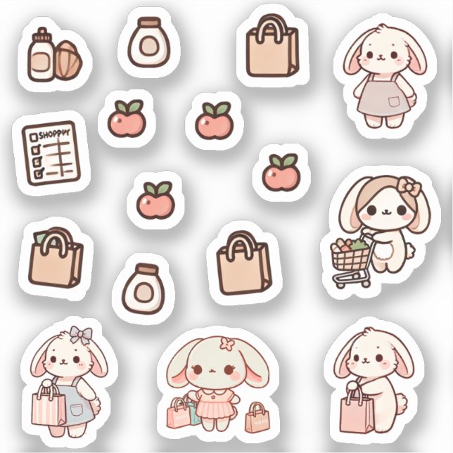 Tiny latte bunny shopping day Sticker (Vorderseite)