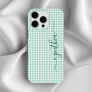 Tiny Light Aquamarin Gingham Signature iPhone 16 Pro Max Hülle