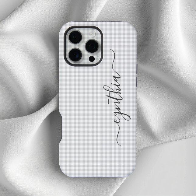 Tiny Light Gray Gingham Signature iPhone Hülle (Tiny Light Grey Gingham Signature iPhone Case)