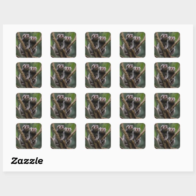 Tiny Marmoset Titans unter den Zweigen, Quadratischer Aufkleber (Blatt)