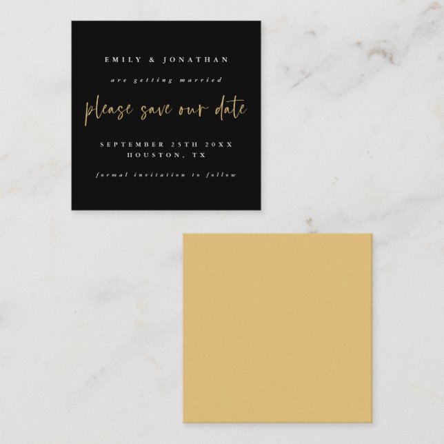 TINY MINI SIZE Black Gold Wedding Save the Date Mitteilungskarte (Vorne/Hinten)