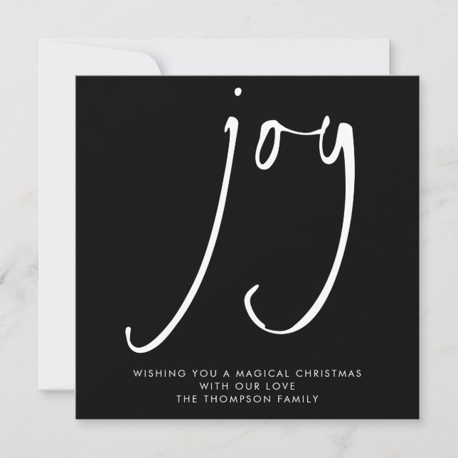 TINY MINI SIZE Joy Script White Black Holiday Mitteilungskarte (Vorderseite)