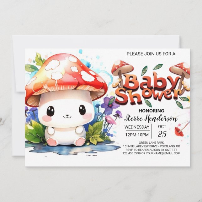 Tiny Mushroom's Adventure erwartet Baby Shower Einladung (Vorderseite)