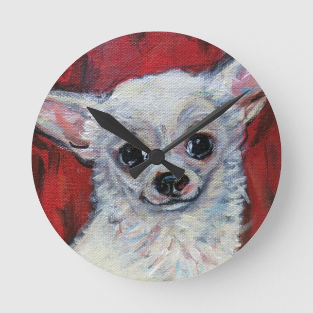 Tiny Niedlich Chihuahua Smile Runde Wanduhr (Vorderseite)