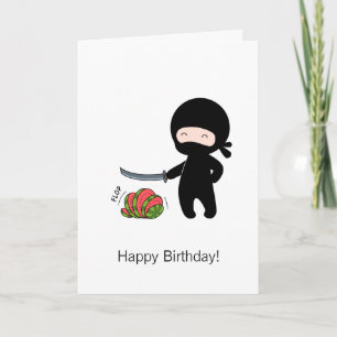 Tiny Ninja Cutting Watermelon Geburtstag Karte