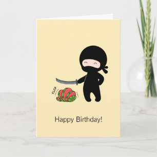 Tiny Ninja Cutting Watermelon Yellow Birthday Karte