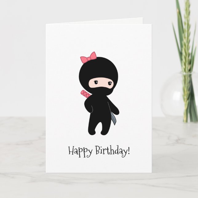 Tiny Ninja Girl Birthday Karte (Vorderseite)
