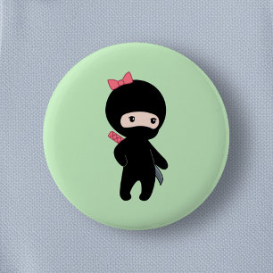 Tiny Ninja Girl on Green Button