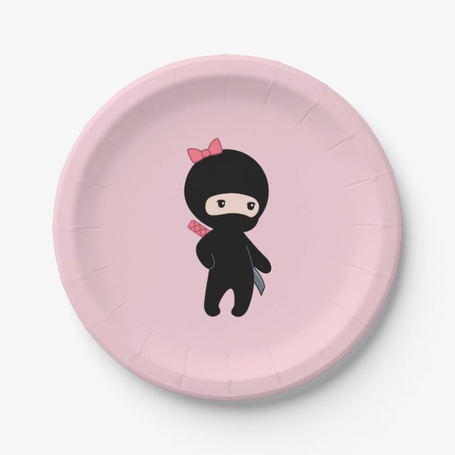 Tiny Ninja Girl on Pink Pappteller (Vorderseite)